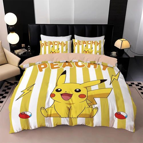Parure De Lit Imprimee En 3d P-Pokemon, Housse De Couette Et Taie D'oreiller, Motif Dessin Anime P-Pikachu Gengar, 2 Ou 3 Pieces, Pour Enfants, Cadeau Idéal Pour La Famille
