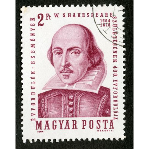 Timbre Oblitéré Magyar Posta, Evfordulok - Esemenyek, W. Shakespeare 1564-1616, Szuletesenek 400. Evforduloja, 1964, 2 Ft