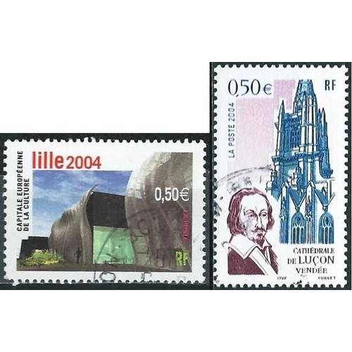 France 2004, Beaux Timbres Yvert 3638 Lille Capitale Européenne De La Culture, Les Maisons Folie, Et 3712 Cathédrale De Luçon, Oblitérés, Tbe -