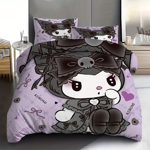 Parure De Lit 3 Pieces Sanrio Kuromi - Housse De Couette Et Taies D'oreiller En Polyester Doux Et Confortable, Comprend 1 Housse De Couette (Sans Insert) + 2 Taies D'oreiller, Parf