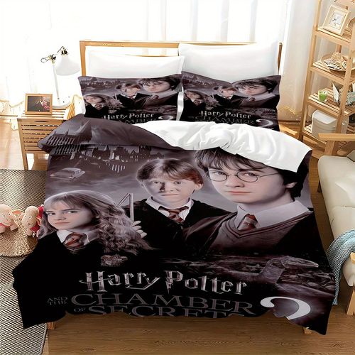 Housse De Coussin De Literie 3 Pieces Warner Bros. Parure De Lit Harry Potter - Belle Et Douce Pour Les Chambres - Comprend Une Housse De Couette Et Des Taies D'oreiller, Adaptée À