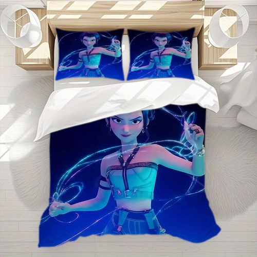 Parure De Lit 3 Pieces Zoey K-Pop Demon Hunters - Housse De Couette Et Taie D'oreiller Douce Pour La Maison, Decoration De Chambre À Coucher, Cadeau De Noël, D'halloween, D'anniver