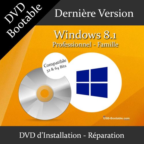 DVD Bootable Windows 8.1 PRO/Famille + Guide PDF d'utilisation - Installation/Réparation/Mise à niveau - Compatible tout PC - Dernière version officielle