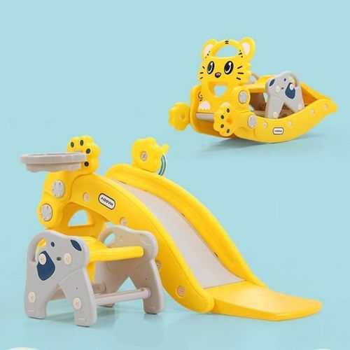 Toboggan - Cheval À Bascule 4 En 1 Avec Panier De Basket, Kit De Jeu Avec Siège Amovible, Pour Enfants 1-5 Ans (Tigre Jaune)