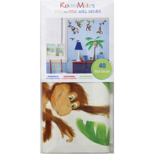 ROOMMATES Lot de 41 stickers LES PETITS SINGES DANS LA JUNGLE repositionnables 4 feuilles de 10,1cm x 44,1cm