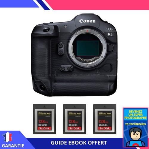 Canon EOS R3 Nu + 3 SanDisk 128GB Extreme PRO CFexpress Type B + Ebook 'Devenez Un Super Photographe'