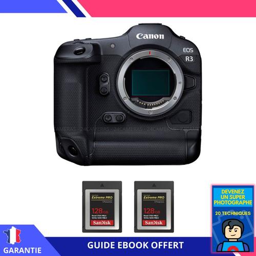 Canon EOS R3 Nu + 2 SanDisk 128GB Extreme PRO CFexpress Type B + Ebook 'Devenez Un Super Photographe'