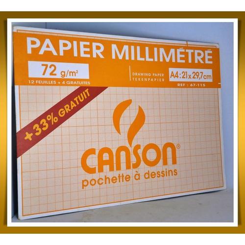Papier Millimétré 72g/M² - 16 Feuilles - Format A4 - Canson