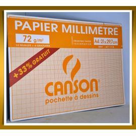 Pochette de 12 feuilles de papier millimétré, 90g format 21x29,7