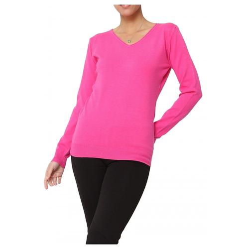 Pull Col V Fushia Femme