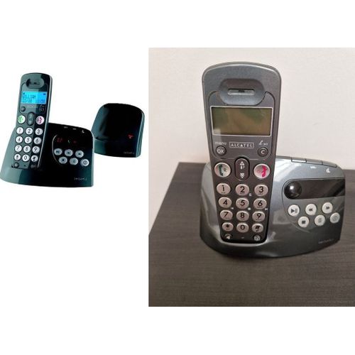 TELEPHONE FIXE SANS FIL ALCATEL VERSATIS XL senior REPONDEUR ADSL Identifi appel N° écran bleu affich h duré touche large verrou comunic Consult distanc bas combiné enregistr 15mn réveil réperto 8 VOL