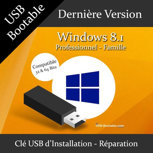 Clé USB Bootable Windows 8.1 PRO/Famille + Guide PDF d'utilisation - Installation/Réparation/Mise à niveau - Compatible tout PC - Dernière version officielle - USB 2.0 / 3.0