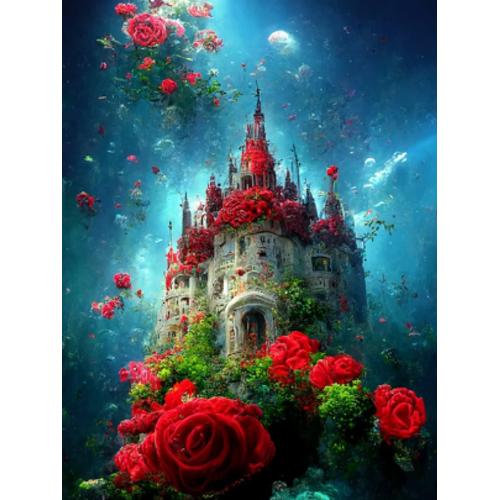 5d Diamant Peinture Kit NumRique Chateau De Fleurs Rouges Diamant Art Kit Diy Mosa?Que Diamant Rond Plein Baton DCoration Murale Maison - 30*40 Cm