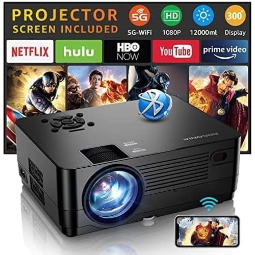 5g Wifi Bluetooth Native 1080p Projector[Projector Screen Included], 12000lm Full Hd Movie Projector, 300