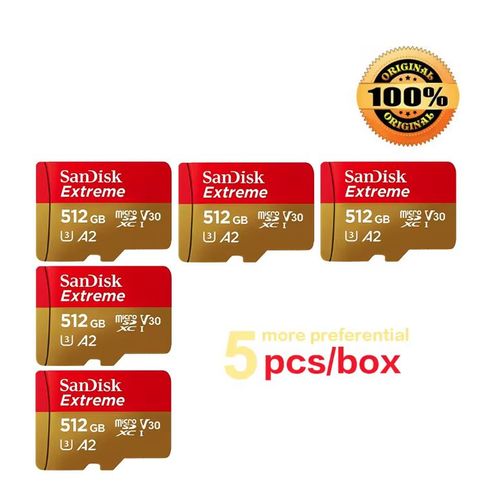 5PCS Carte microSDXC SanDisk Extreme 512 Go Class 10, UHS-I, UHS-Class 3, v30 Video 190/130Mb/s