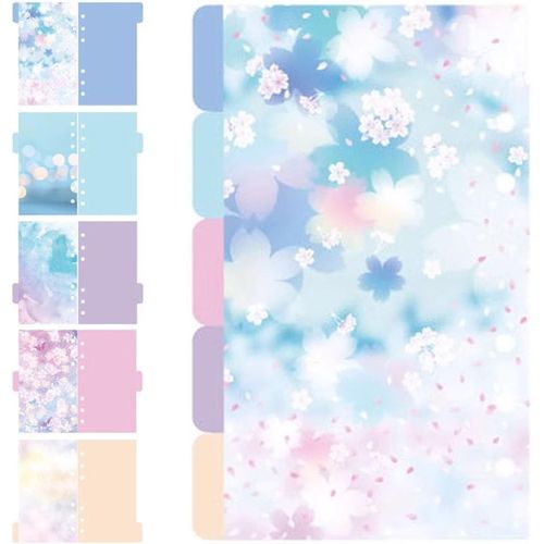 5pcs Intercalaires A5 6 Trous, Intercalaires A5 6 Anneaux,Intercalaires A5 Plastique,Feuilles Intercalaires Avec Des Motifs Fleurs De Cerisier Et Ciel Etoil,Point Lumineux