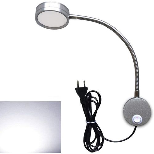 5w Eu Plug Lampe De Lecture Flexible Lampe De Chevet Led Avec Interrupteur On/Off Et Prise Filaire, Lampe Murale  Col De Cygne Pour Chambre Bureau Htel, 6000k (Argent-Blanc Froid)
