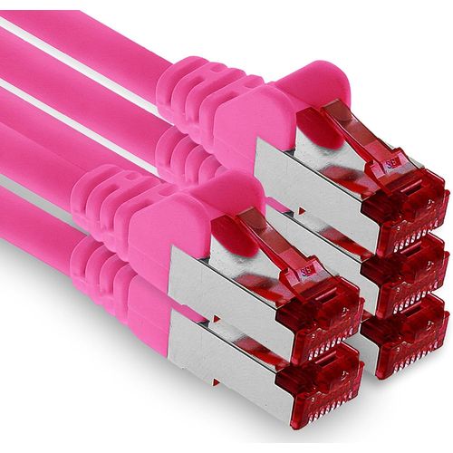 5x 0,5 m cble patch CAT6 S/FTP blindage PIMF cble rseau CAT.6 RJ45 cble Ethernet routeur LAN DSL commutateur modem panneau de brassage-magenta-5 pices