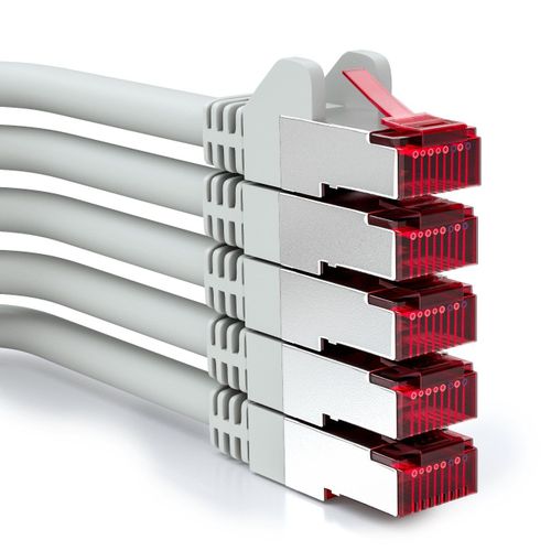 5x 1m Cble Patch CAT6 PIMF S/FTP un Blindage CAT-6 RJ45 Cble Rseau Cble Ethernet LAN DSL Routeur Modem Point D'Accs Patch Panels - Gris.[G488]