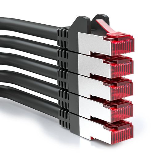 5x 1m Cble Patch CAT6 PIMF S/FTP un Blindage CAT-6 RJ45 Cble Rseau Cble Ethernet LAN DSL Routeur Modem Point D'Accs Patch Panels - Noir
