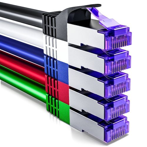5x 1m CAT7 Cble Rseau-10 Gigabit-RJ45 Cble de Raccordement Cble Ethernet (Cuivre,SFTP PiMF Blindage) LAN DSL Modem Routeur Panneau de Brassage CAT7 CAT6 CAT5-Color