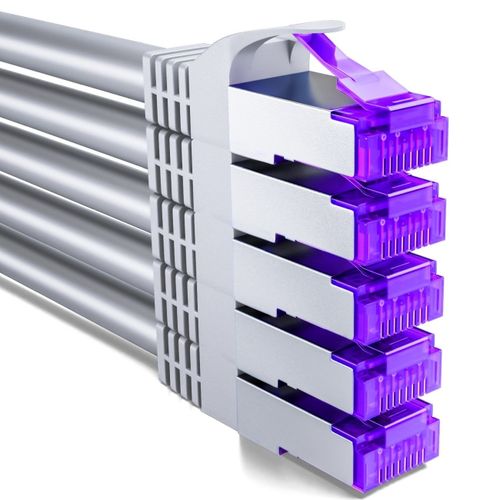 5x 1m CAT7 Cble Rseau-10 Gigabit-RJ45 Cble de Raccordement Cble Ethernet (Cuivre,SFTP PiMF Blindage) LAN DSL Modem Routeur Panneau de Brassage CAT7 CAT6 CAT5-Gris