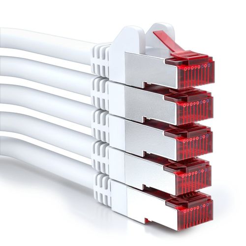 5x 2m Cble Patch CAT6 PIMF S/FTP un Blindage CAT-6 RJ45 Cble Rseau Cble Ethernet LAN DSL Routeur Modem Point D'Accs Patch Panels - Blanc