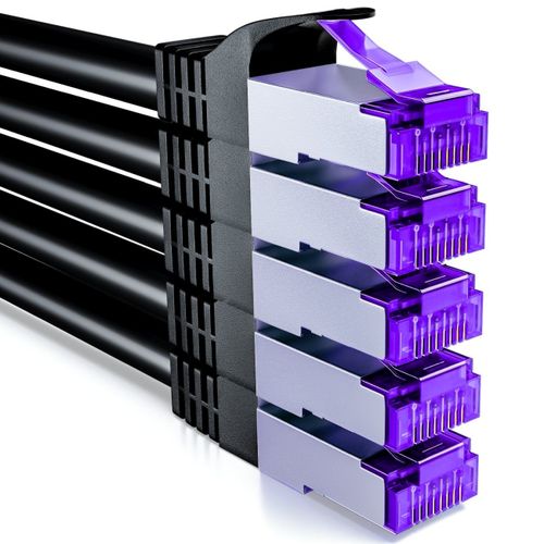 5x 2m CAT7 Cble Rseau-10 Gigabit-RJ45 Cble de Raccordement Cble Ethernet (Cuivre,SFTP PiMF Blindage) LAN DSL Modem Routeur Panneau de Brassage CAT7 CAT6 CAT5-Noir