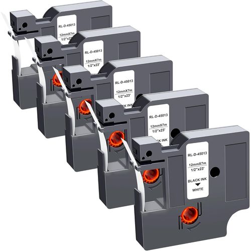 5x Ruban Pour tiqueteuse Compatible Pour Dymo D1 45013 S0720530 12mm X 7m Pour Dymo Labelmanager 160 280 120p 420p 500ts 360d 100 200 210d