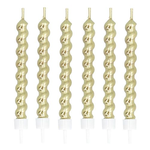 6 Bougies Torsades Anniversaire 6cm Or