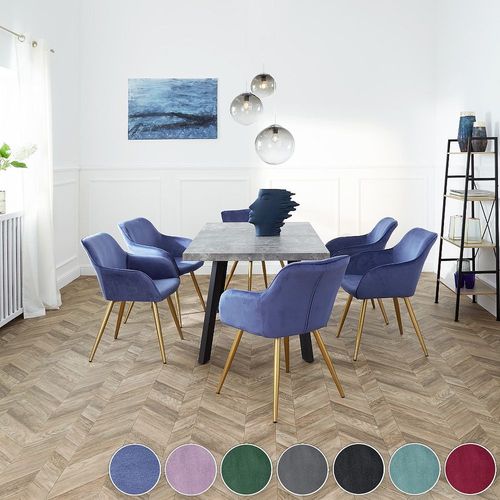6 Chaises Marilyn Effet Velours Style Scandinave - Noir/Or