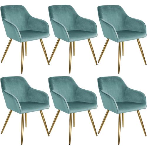 6 Chaises Marilyn Effet Velours Style Scandinave - Turquoise/Or