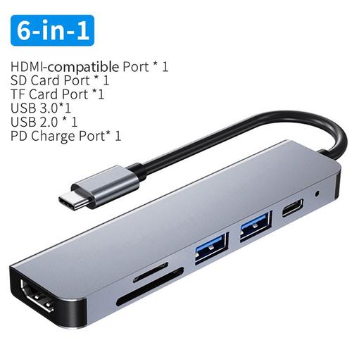 6 en 1 Type-C A - Hub Usb Vers Hdmi, Vga, Pd, Rj45, Tf/sd, Adaptateur, Dock, Usb 3.0, 11 Ports Sparateurs, Type C, Pour Macbook Air M1 Pro