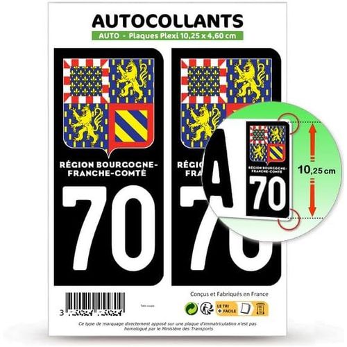 6. Fond Noir : 10,25 X 4,6 Cm (Plaque Plexi) - 2 Stickers Dpartement 70 Haute-Sane - Bourgogne-Franche-Comt Ii En Version : Fond Noir - 10,25 X 4,6 Cm Plaque Plexi