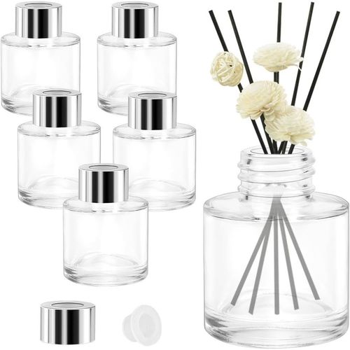 6 Pcs Flacon Diffuseur En Verre 50ml Diffuseurs Ronds Vides En Verre Transparent Bouteille Diffuseur Diffuser Jars Flacon Vide Huile Essentielle Pour Home Fragrance, Aromathrapie, Parfum