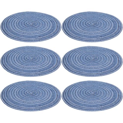 6 Pcs Sets De Table Ronds,20cm Rond Tapis De Table En Tresse D'herbe De Chine,Tapis De Table De Salle  Manger Antidrapants Rsistants  La Chaleur Pour Bar  Caf  La Maison(Bleu)