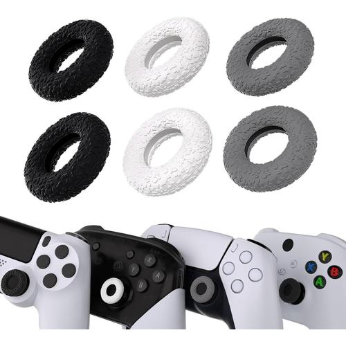 6 Pcs Silicone Joystick Rings Pour Ps5/Pour Ps4,Pour Xbox Series X/S,Pour Xbox One/Elite Series 2 Core,Donut Design Thumbstick Rings Pour Switch Pro(Gris & Noir & Blanc)