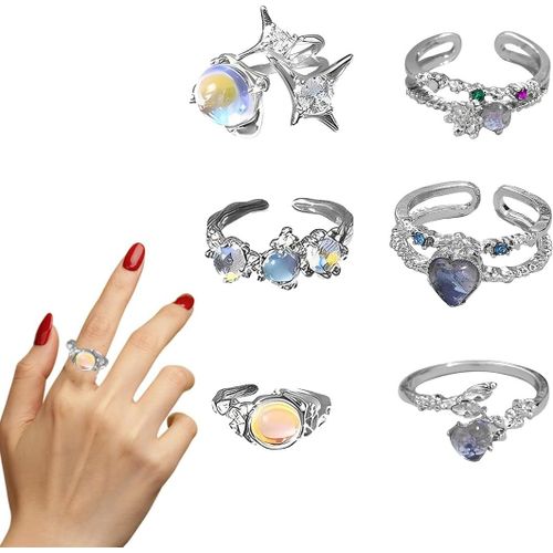 6 Pices Bague Argent Femme Acier Inoxydable Ouvert Rglable Vague Bague Clin Bague Femme Acier Inoxydable Ouvert Bague Phalange Empilables Minimaliste Bague Pouce Femme Ensemble Bague Knuc[X1078]
