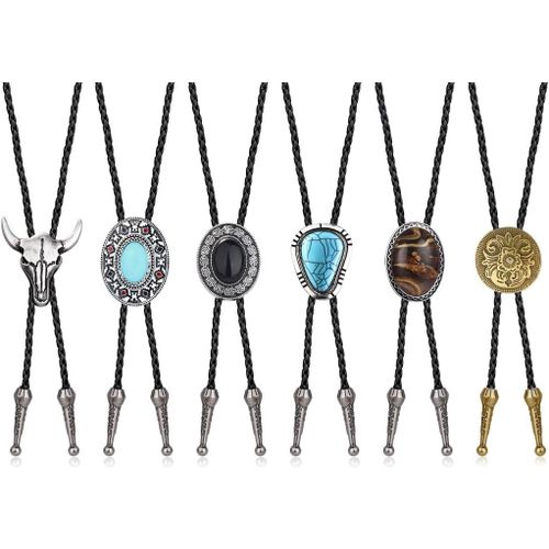 6 Pices Bolo Cravate Pour Homme Western Cowboy Cravate En Cuir Halloween Costume Accessoires Pour Homme Femme