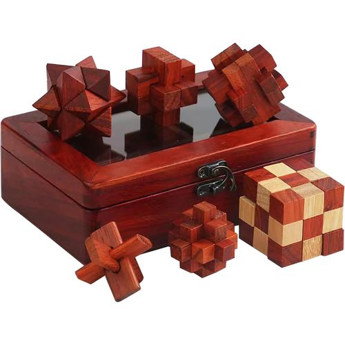 6 Pices Casse-Tte en Bois Puzzle 3D Jeu de Logique Educatif Jeu de Patience Jigsaw Lock Cube,Intelligence Gomtrie Logique Dfi Jouet IQ Jeu de Rflexion pour Enfants et Adultes.[Y934]