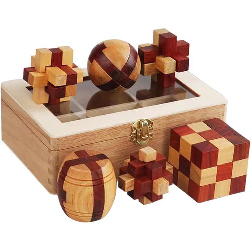 6 Pices Casse-Tte en Bois Puzzle 3D Jeu de Logique Educatif Jeu de Patience Jigsaw Lock Cube,Intelligence Gomtrie Logique Dfi Jouet IQ Jeu de Rflexion pour Enfants et Adultes.[Y936]