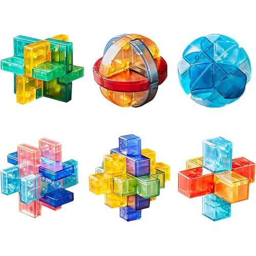 6 Pices Casse-Tte en Plastique Puzzle 3D Jeu de Logique Educatif Jeu de Patience Jigsaw Lock Cube,Intelligence Gomtrie Logique Dfi Jouet IQ Jeu Rflexion pour Enfants et Adultes.[Y598]