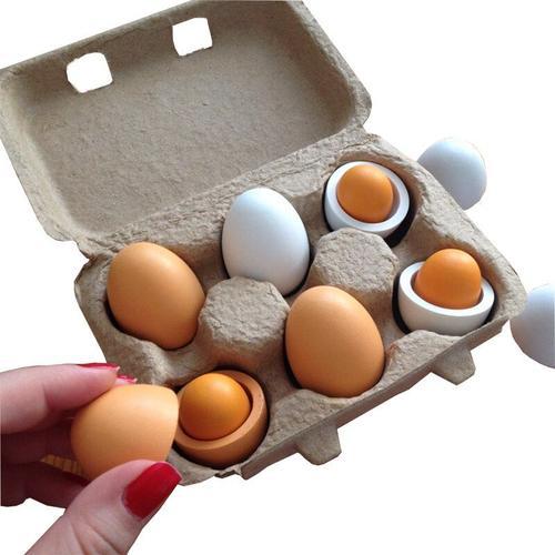 6 Pices Simulation Oeufs En Bois Jouets Ensemble Enfants Cuisine Semblant Jouer Bois Nourriture Oeufs Jouets Ensemble Enfants ducation Prcoce Montessori Jouets