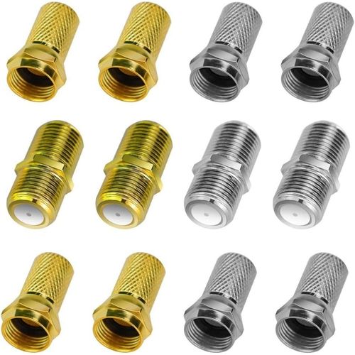 6 x F Connector Set Compression Connector Male Jack Adapter SMA Female Coaxial Connector Adapter F to TV for Antenna Connector Replacement (Gold and Silver)