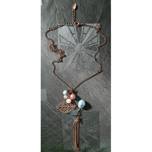 Collier Sautoir Multicolore Chaine Metal Dore