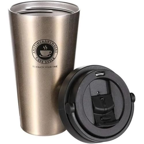 Café Mug Isotherme,Thermos café de Qualité Alimentaire, Bouteille d\'eau à Double Paroi Thermos café Isotherme 500ml (Golden, 500 ML)