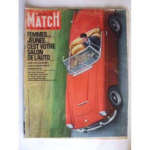 Paris Match  N° 704 : Salon De L'auto. Jean-Paul Belmondo A 200 A L'heure Sur Sa Ferrari 250 Gt