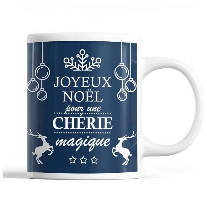 Tasse Noël Chérie Femme Bleu | Mug Prénom Idée Cadeau Secret Santa