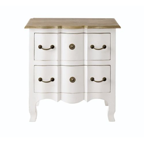 Table De Chevet 2 Tiroirs En Acacia Et Manguier Blanche