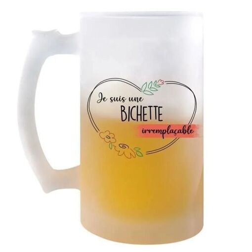 Chope De Bière Bichette Irremplaçable | Idée Tasse Cadeau Couple Saint Valentin Femme Anniversaire Noël Pinte Cervoise